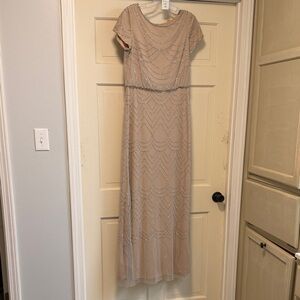 Adrianna Papell Beige Beaded Maxi Dress